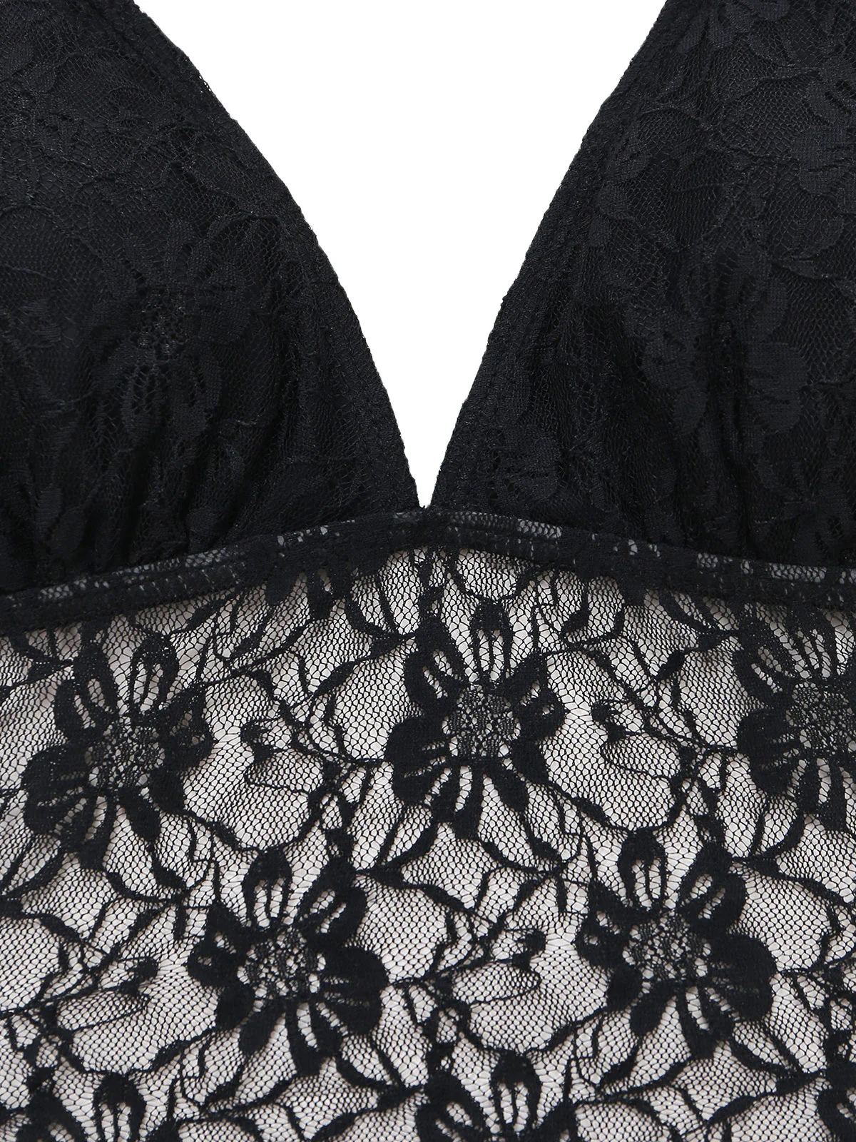 Black 1980s Lace Halter Ruffle One-Piece Swimsuit - Image 5