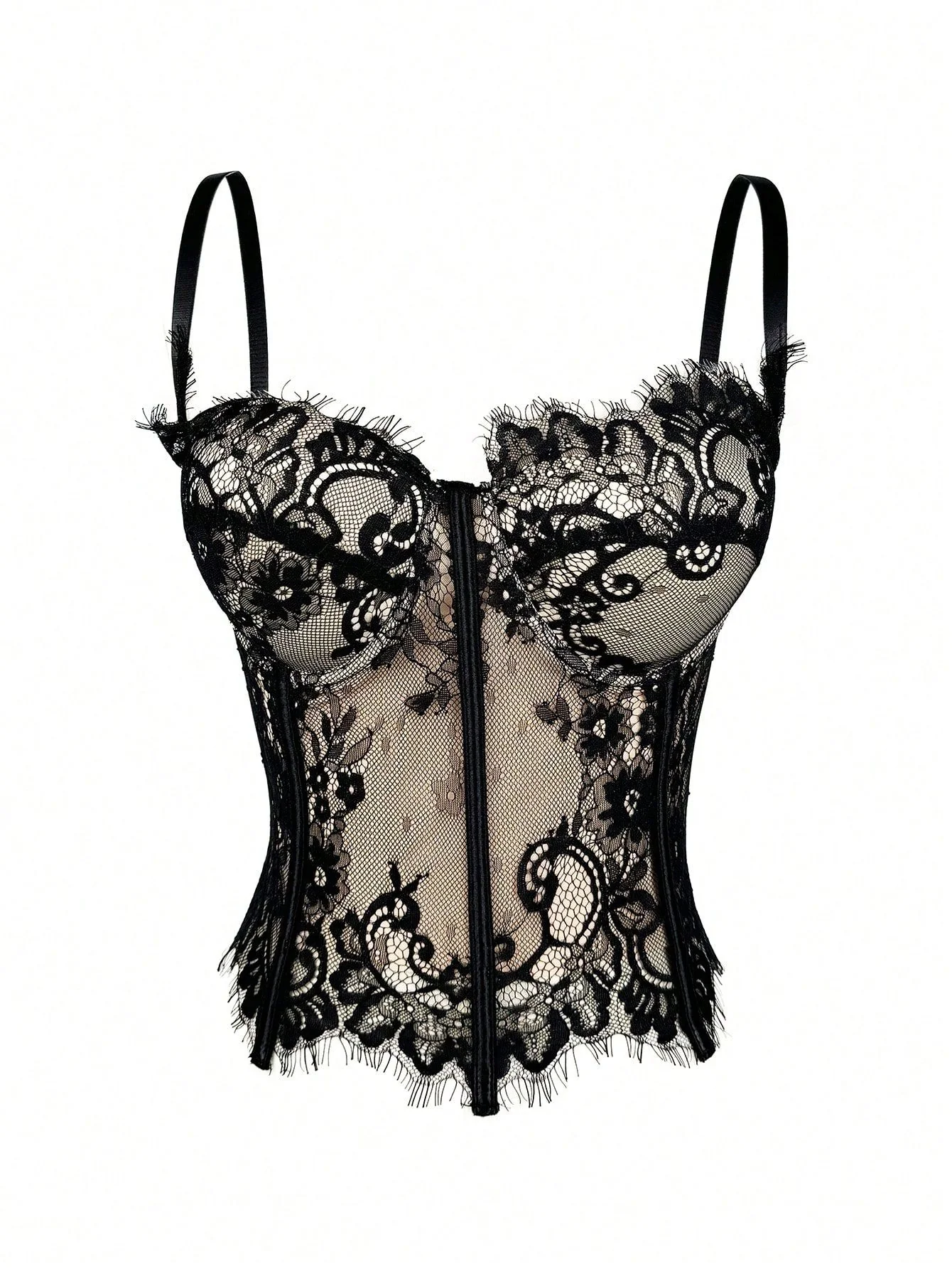 Black 1980s Lace Steampunk Herringbone Corset - Image 4
