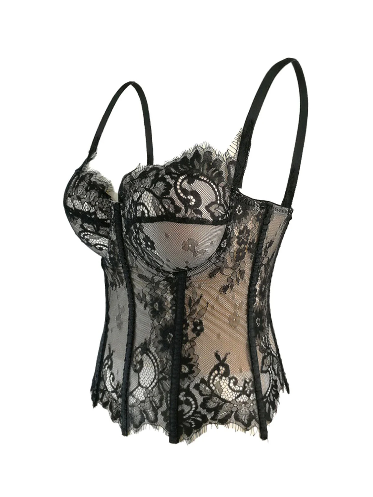 Black 1980s Lace Steampunk Herringbone Corset - Image 5