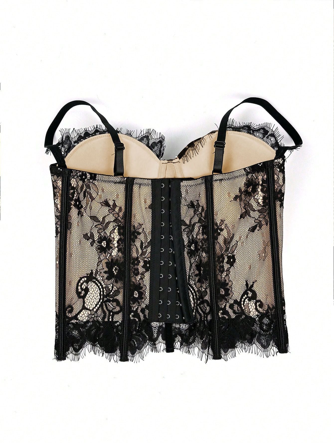 Black 1980s Lace Steampunk Herringbone Corset - Image 6
