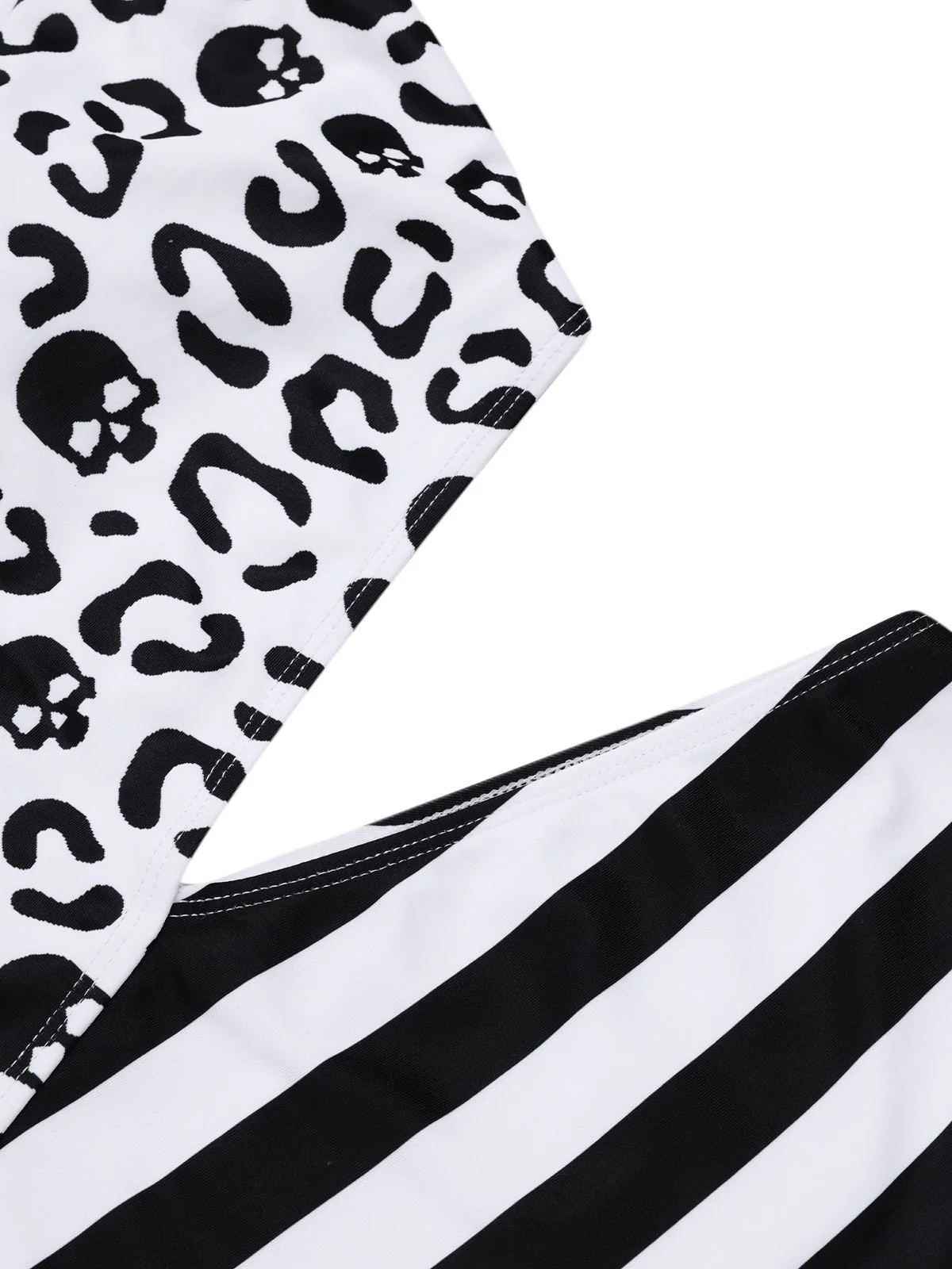 Black 1980s One-Shoulder Hollow Skull Stripe Swimsuit - Image 5
