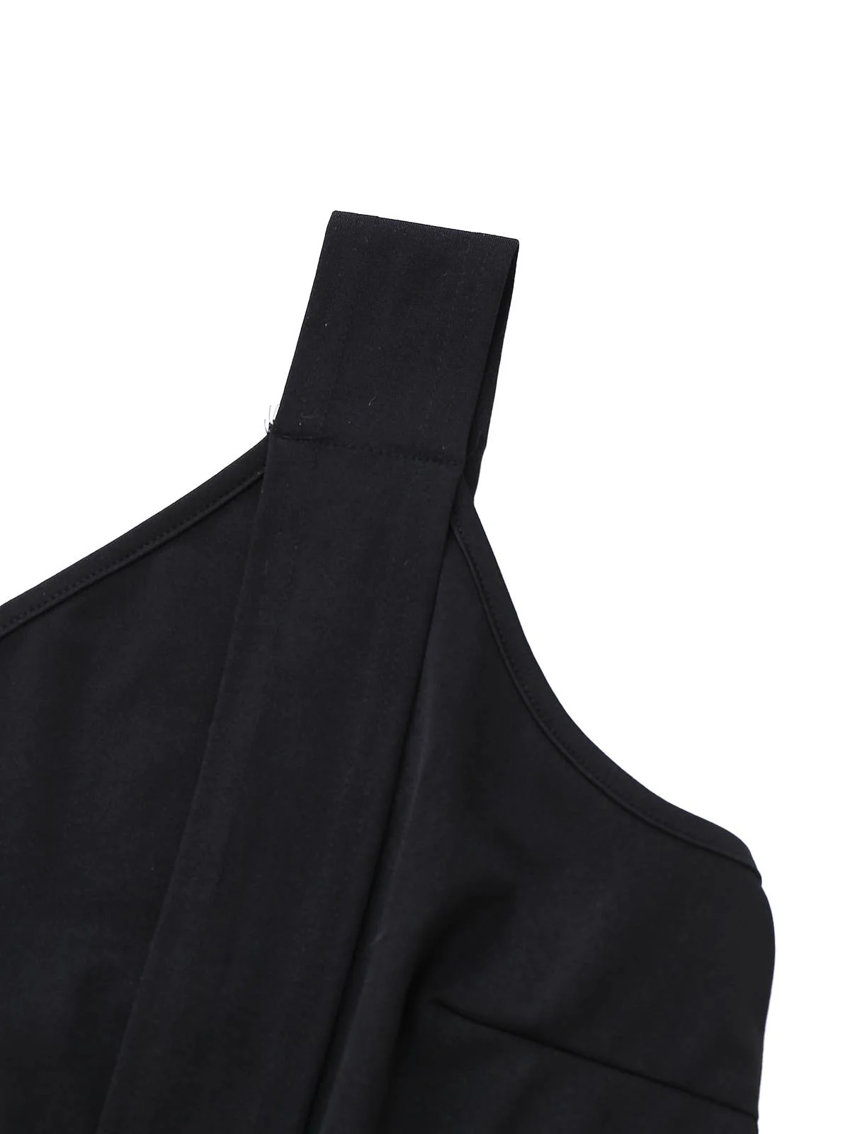 Black 1980s One Shoulder Wide Leg Belt Jumpsuit - Image 3