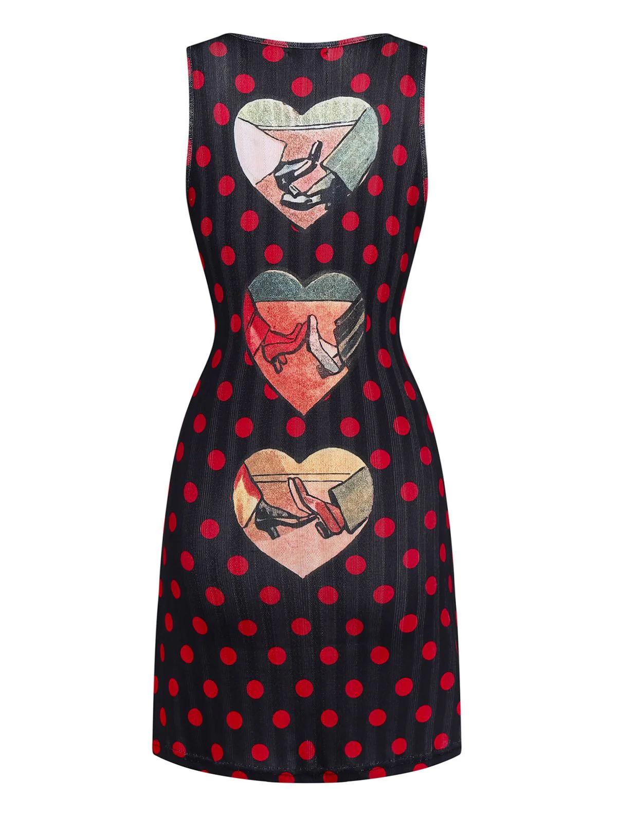 Black 1980s Polka Dot Heart Graphic Pencil Dress - Image 3
