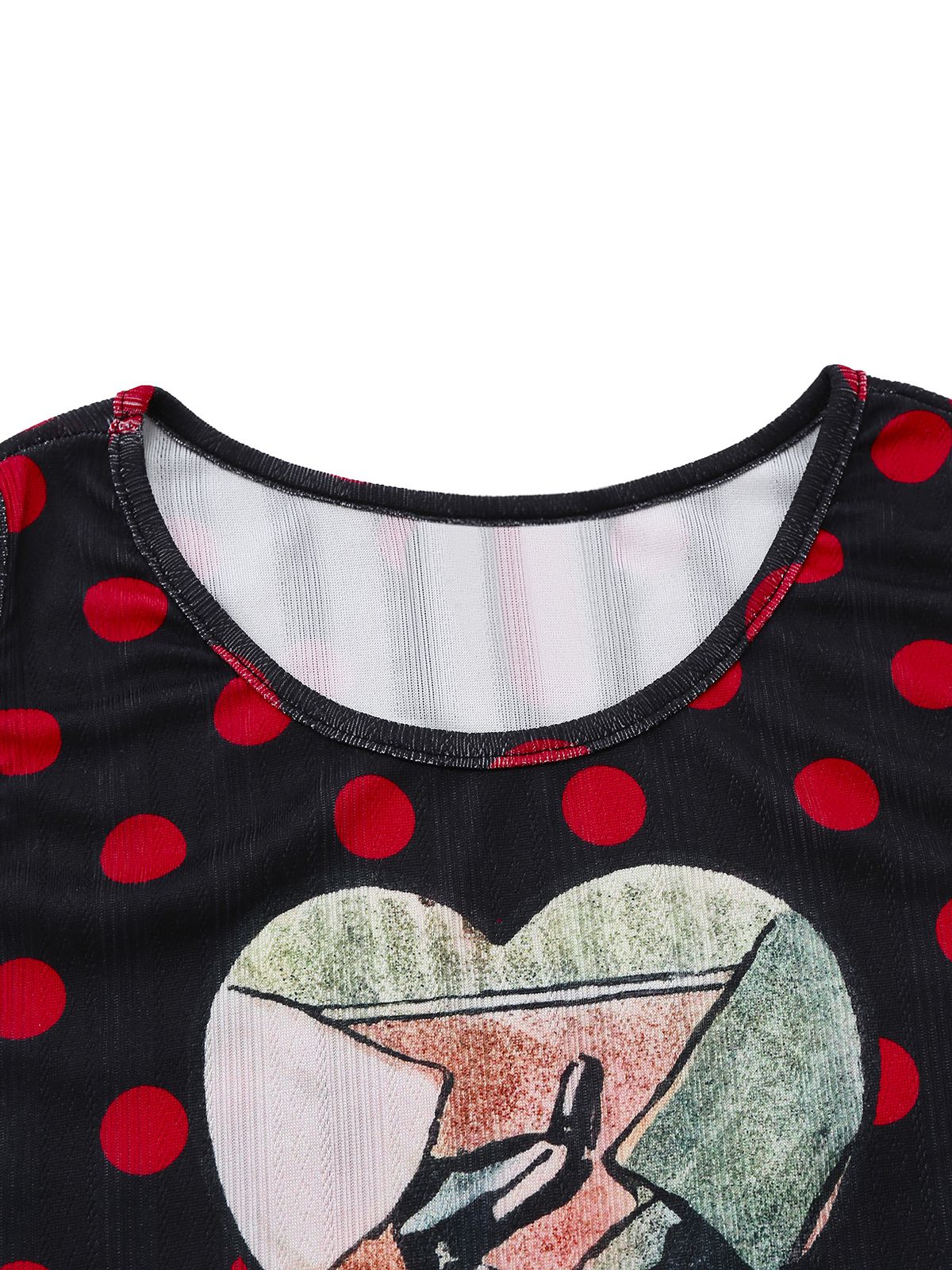 Black 1980s Polka Dot Heart Graphic Pencil Dress - Image 5