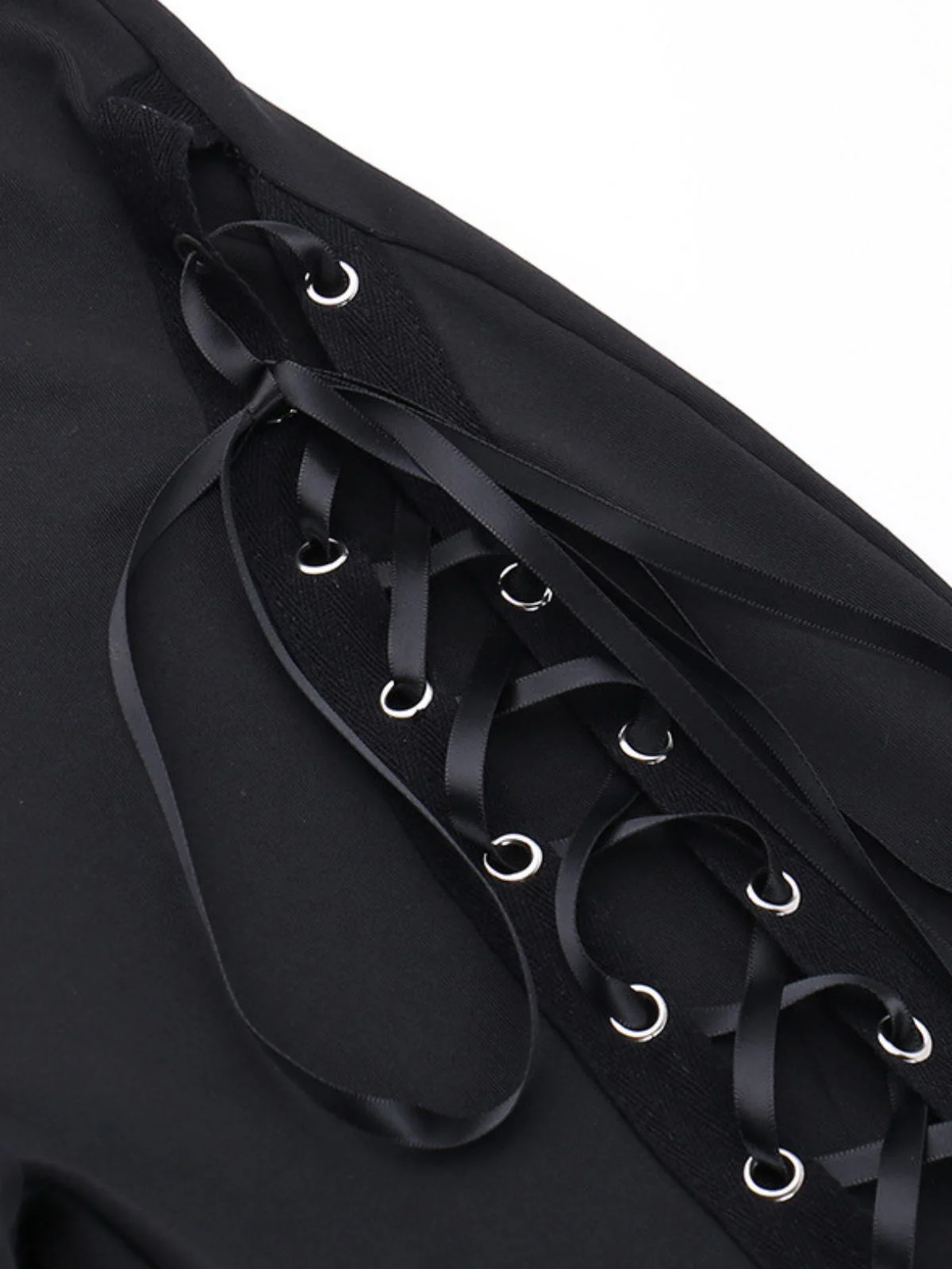 Black 1980s Punk Drawstring Laced Bootcut Pants - Image 5
