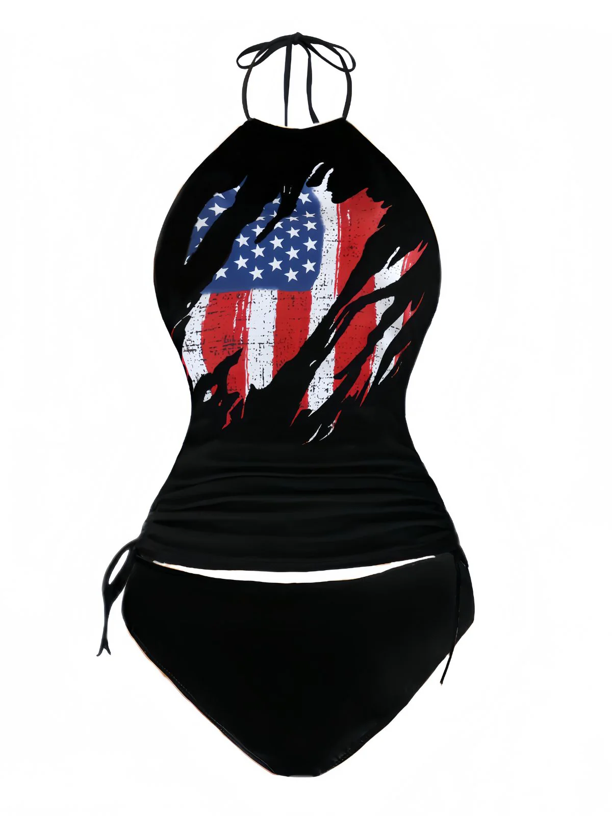 Black 1980s Punk Halter Skeleton Beach Print Bikini Set - Image 5