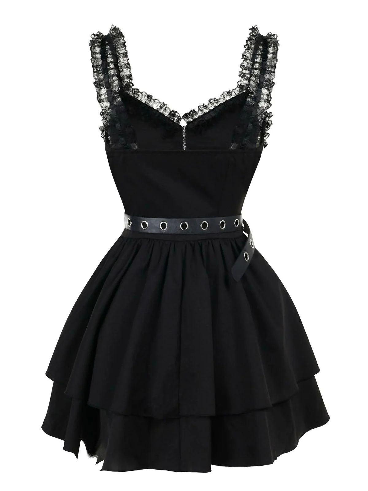 Black 1980s Punk Metal Belted Patchwork Dress - Image 2