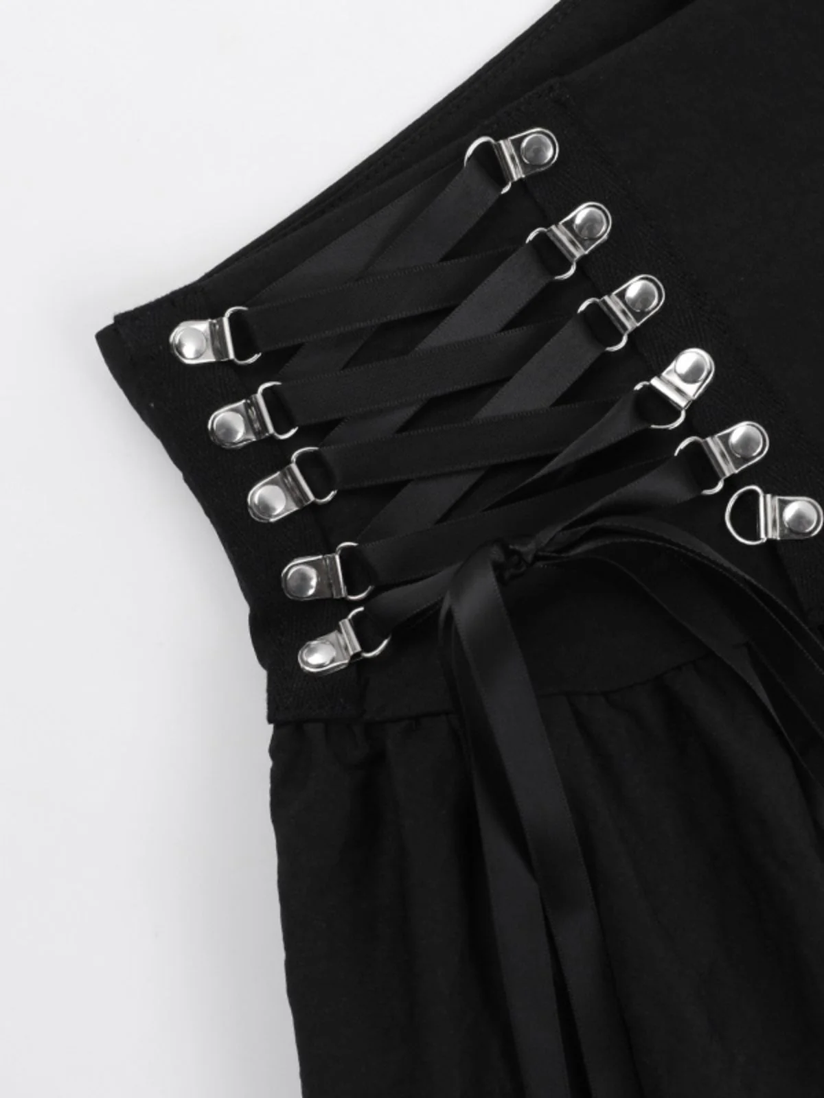 Black 1980s Punk Metal Button Lace-Up Skirt - Image 3