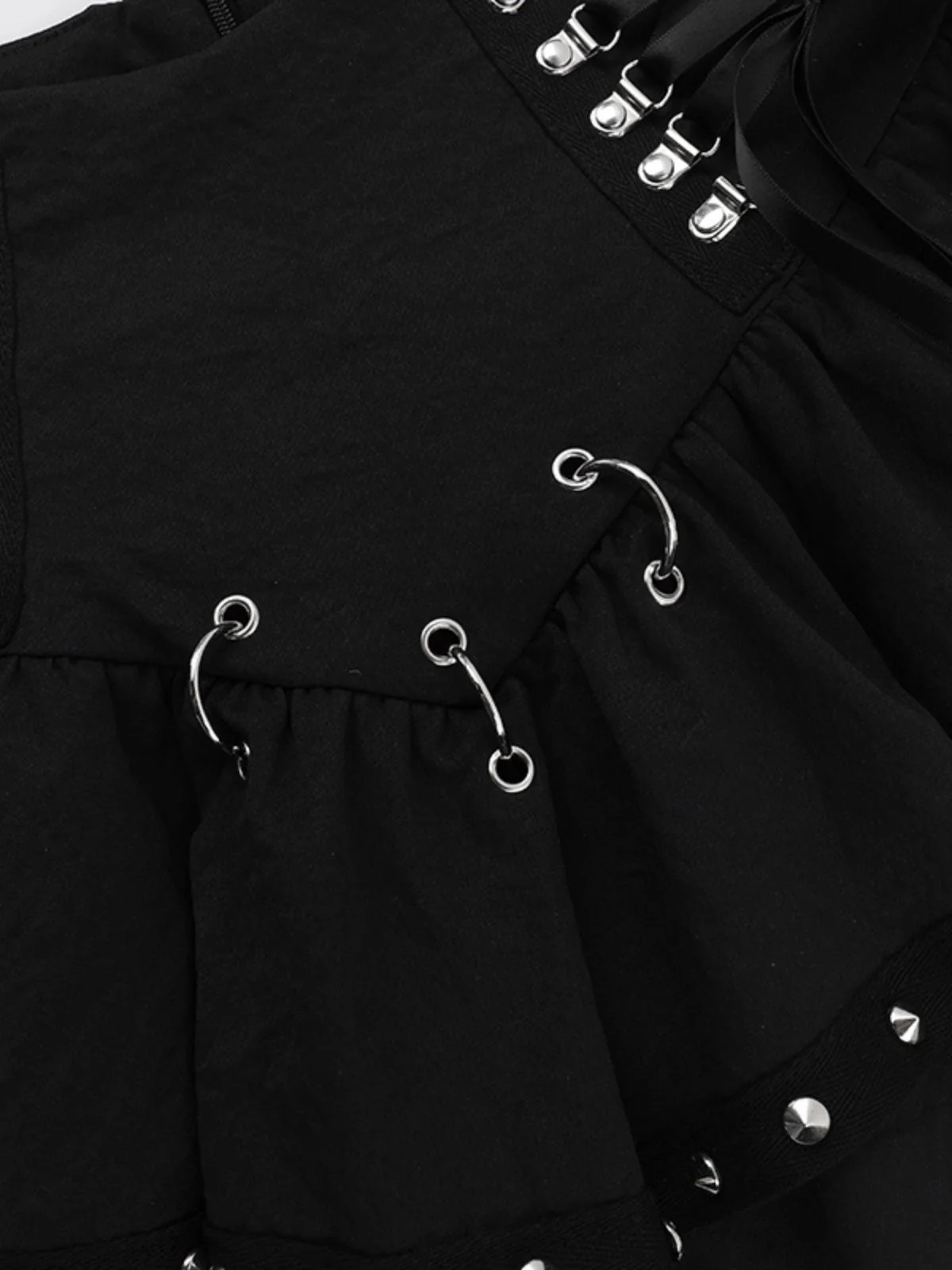 Black 1980s Punk Metal Button Lace-Up Skirt - Image 6