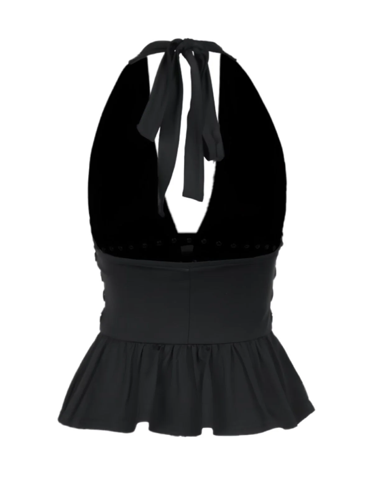 Black 1980s Punk Rhinestone Halter Top - Image 2