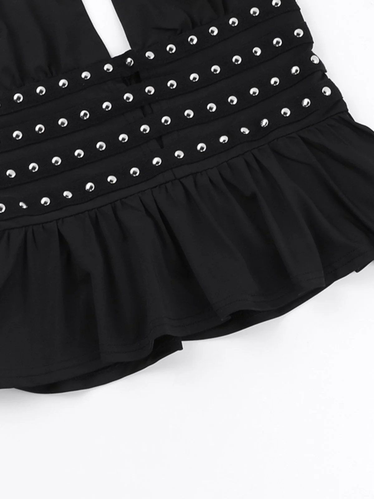 Black 1980s Punk Rhinestone Halter Top - Image 4