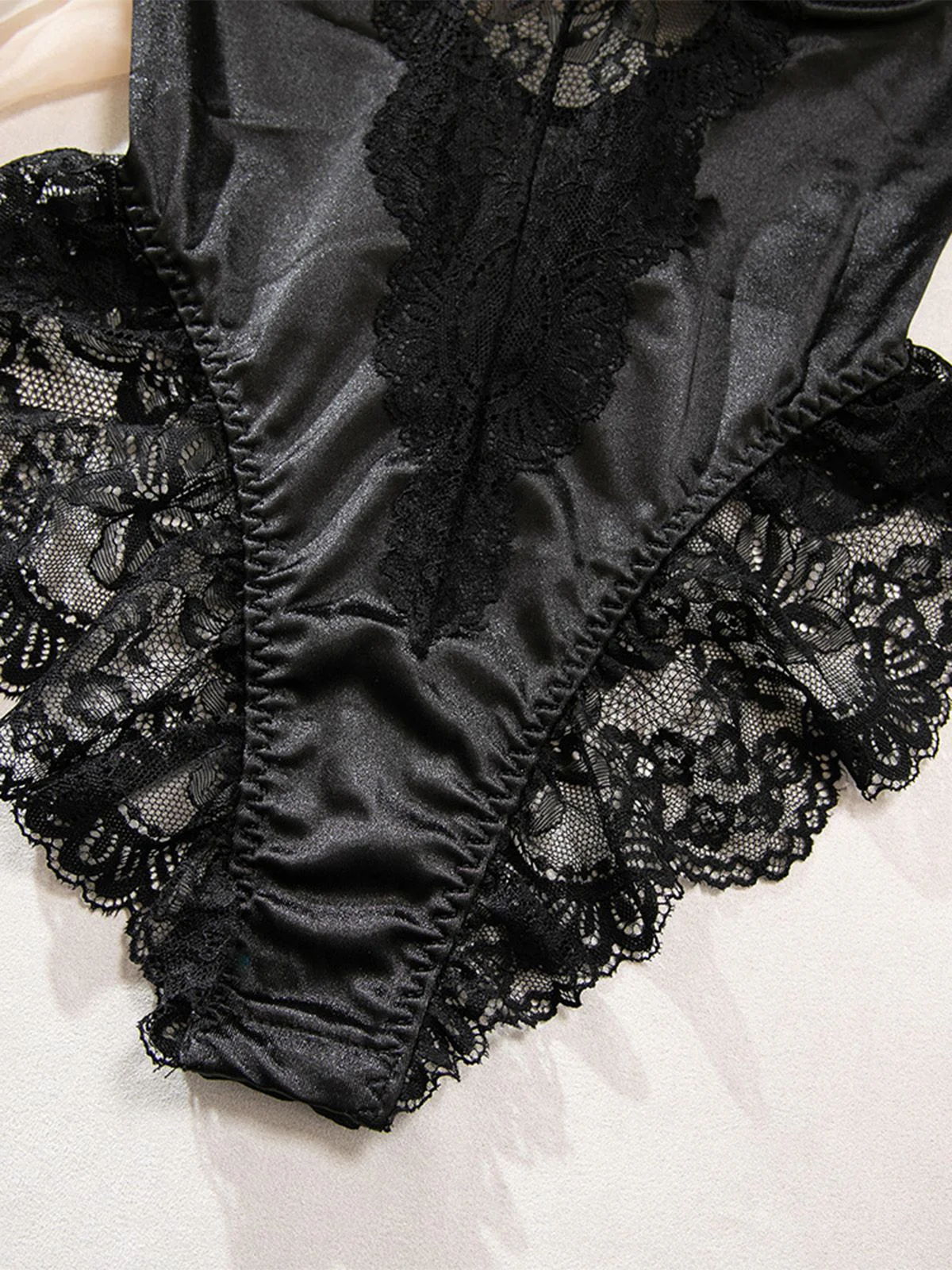 Black 1980s Slip Satin Lace Underwire Lingerie With Stockings - Image 11