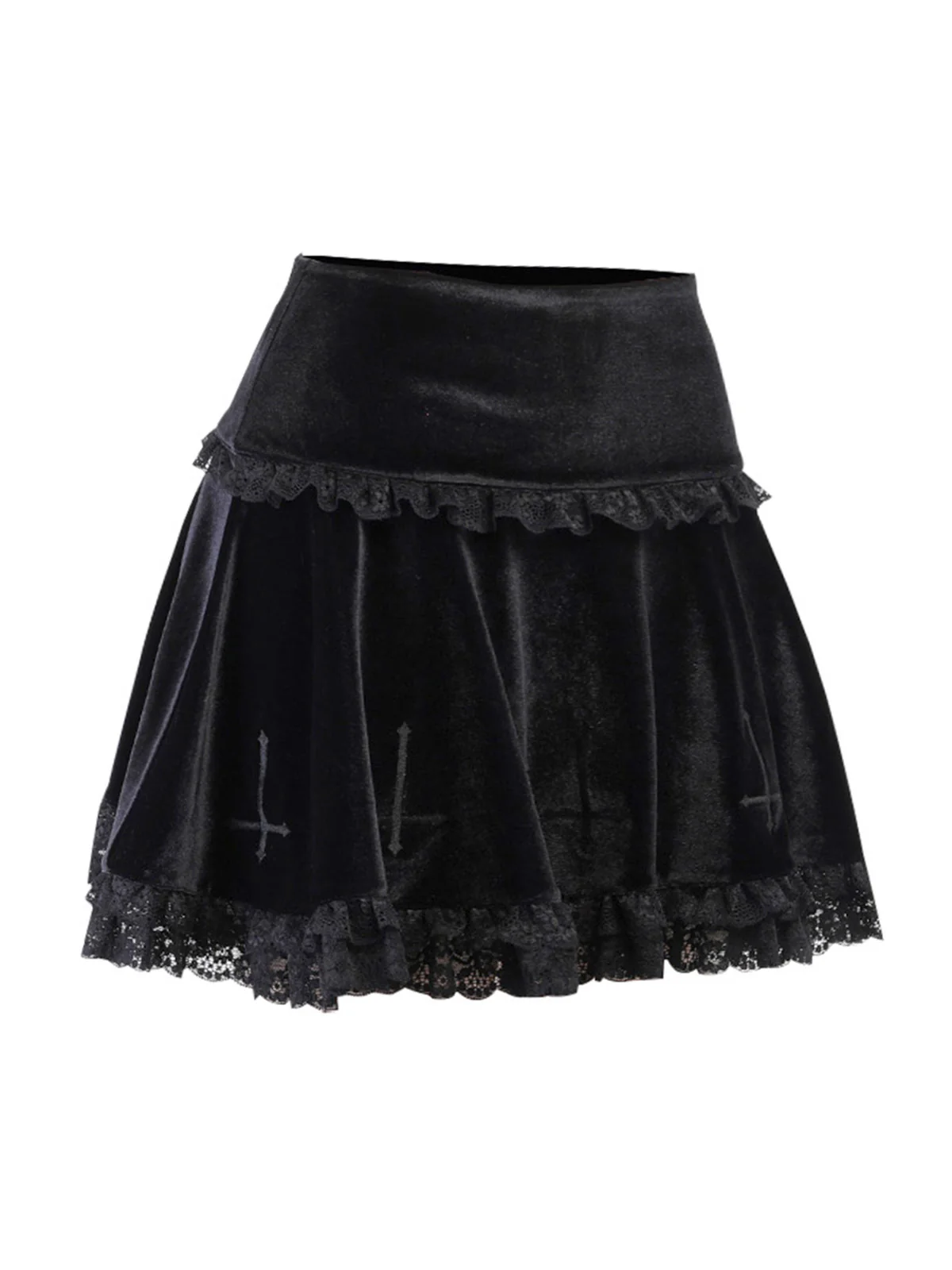 Black 1980s Solid Embroidered Lace Skirt - Image 3