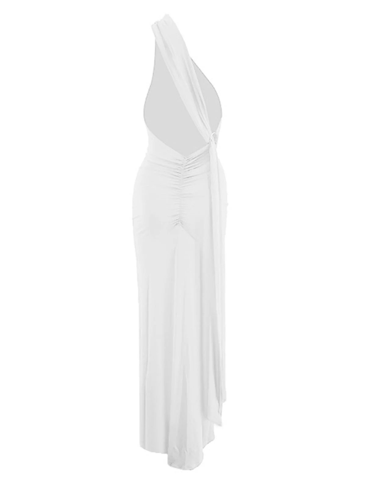 1980s Solid One-Shoulder Evening Backless Dress with Train - Image 13