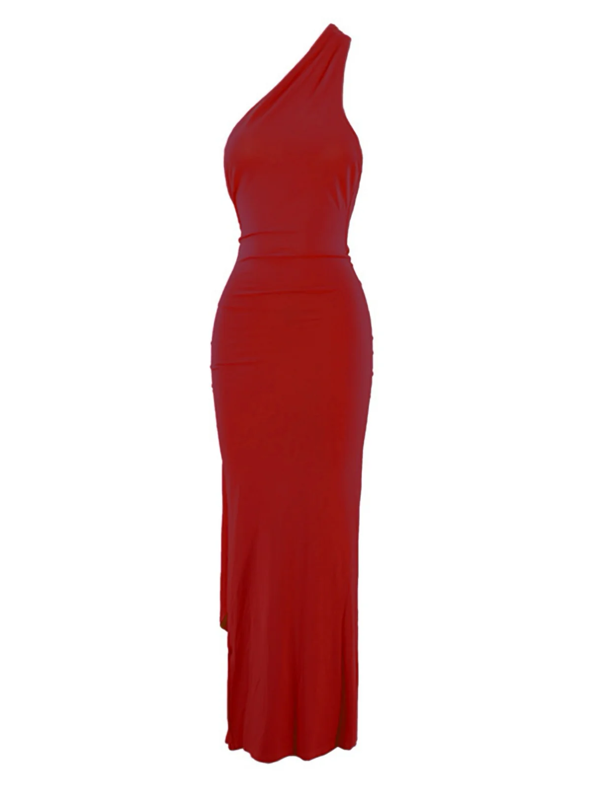 1980s Solid One-Shoulder Evening Backless Dress with Train - Image 2