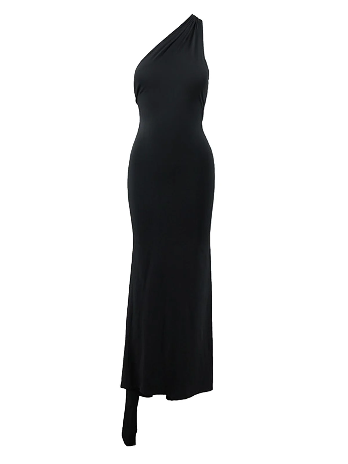 1980s Solid One-Shoulder Evening Backless Dress with Train - Image 6