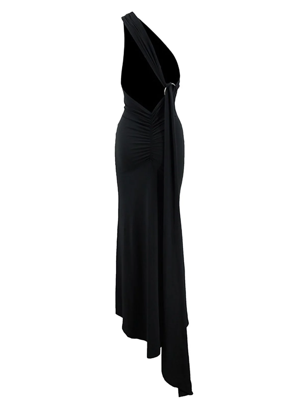 1980s Solid One-Shoulder Evening Backless Dress with Train - Image 7