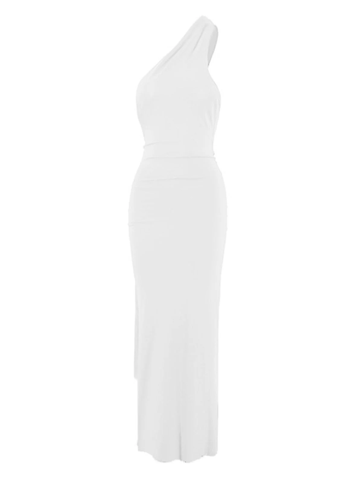 1980s Solid One-Shoulder Evening Backless Dress with Train - Image 12
