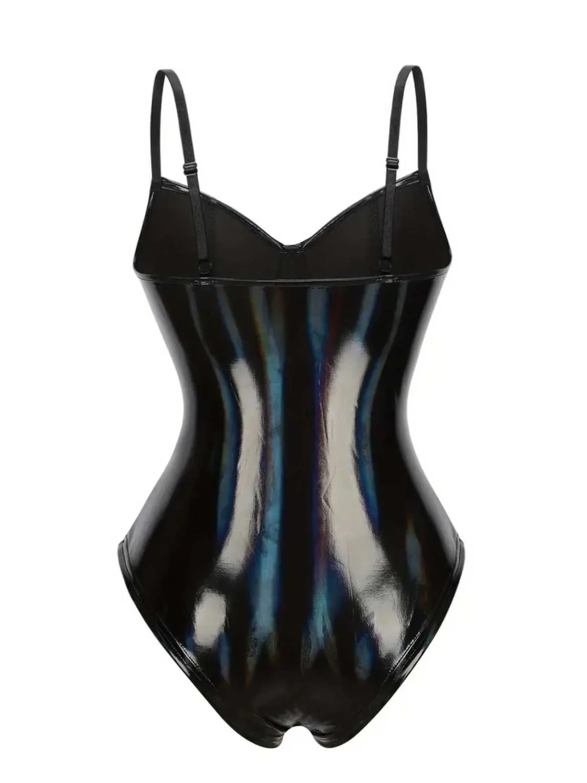 Black 1980s Spaghetti Strap Leather Bodysuit - Image 3