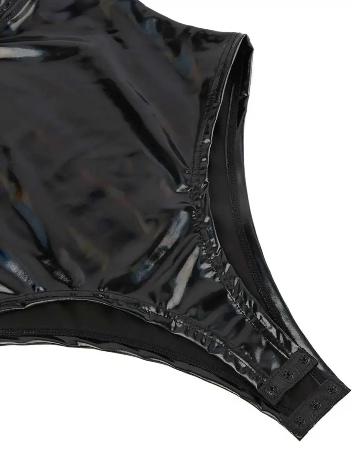Black 1980s Spaghetti Strap Leather Bodysuit - Image 5