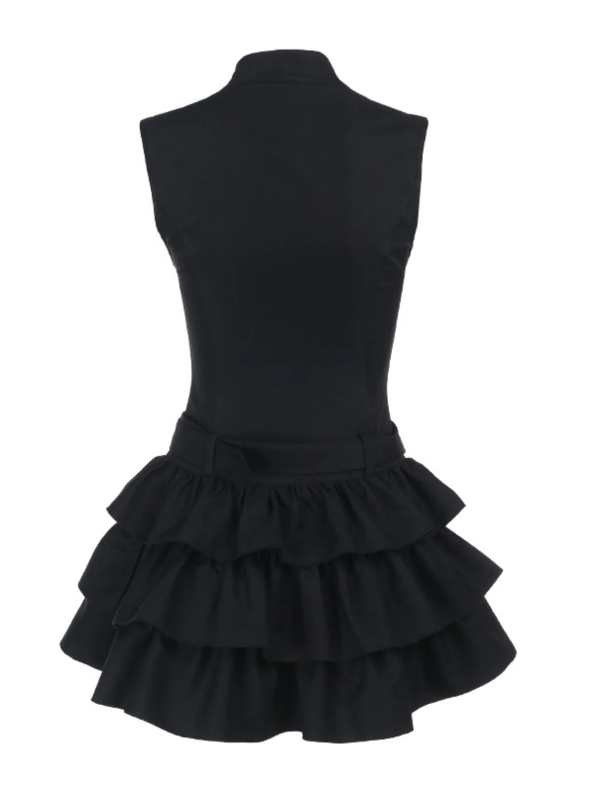 Black 1980s Steampunk Solid Zipper Belted Dress - Image 3