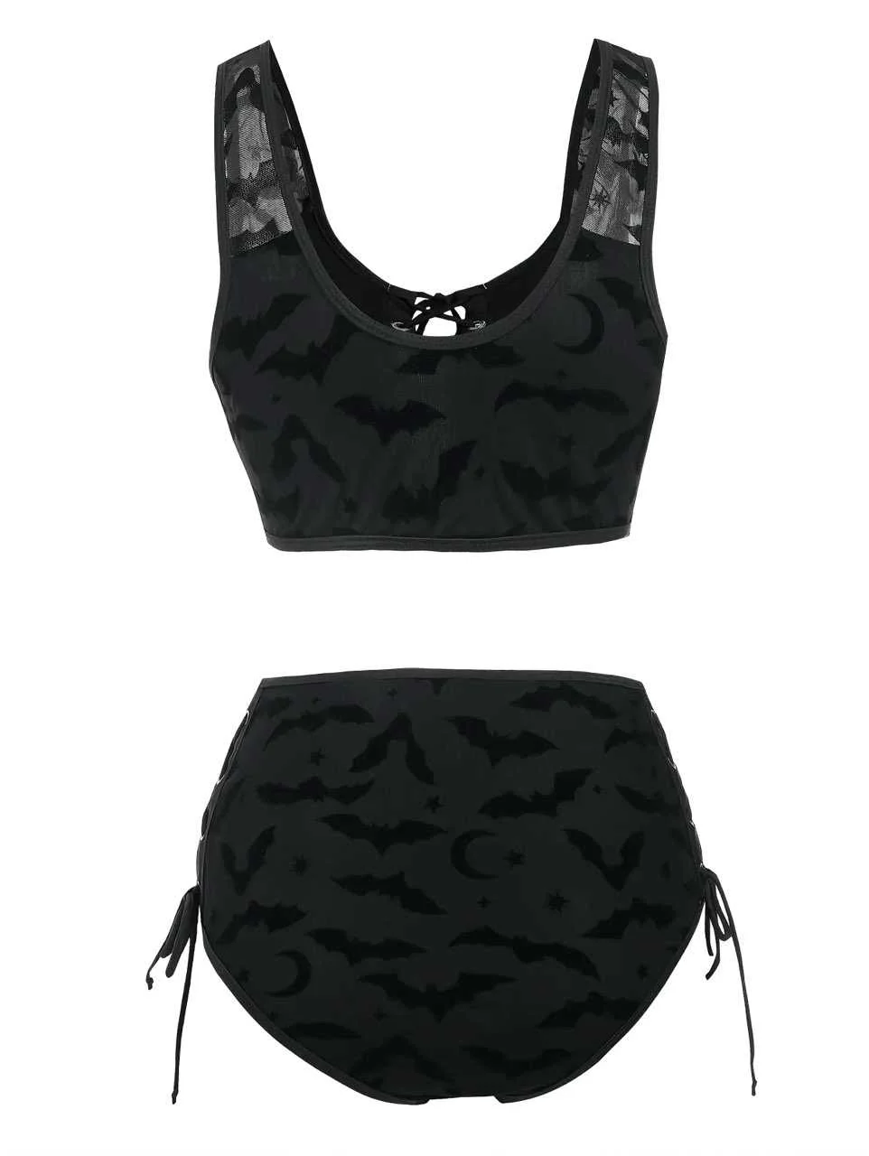 Black 1980s Strap Bat Mesh Gothic Bikini Set - Image 3