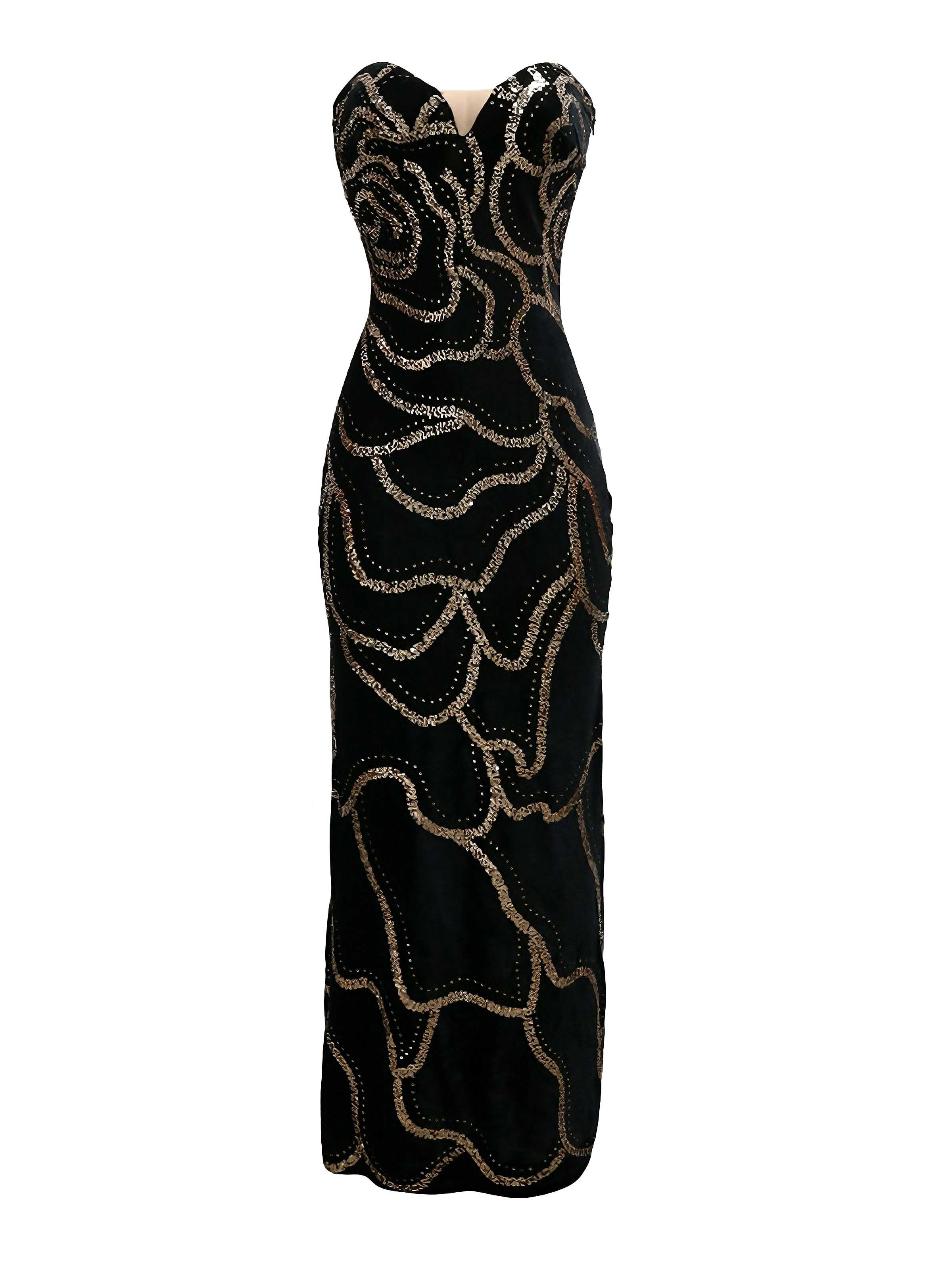 Black 1980s Strapless Sequin Bodycon Dress - Image 3