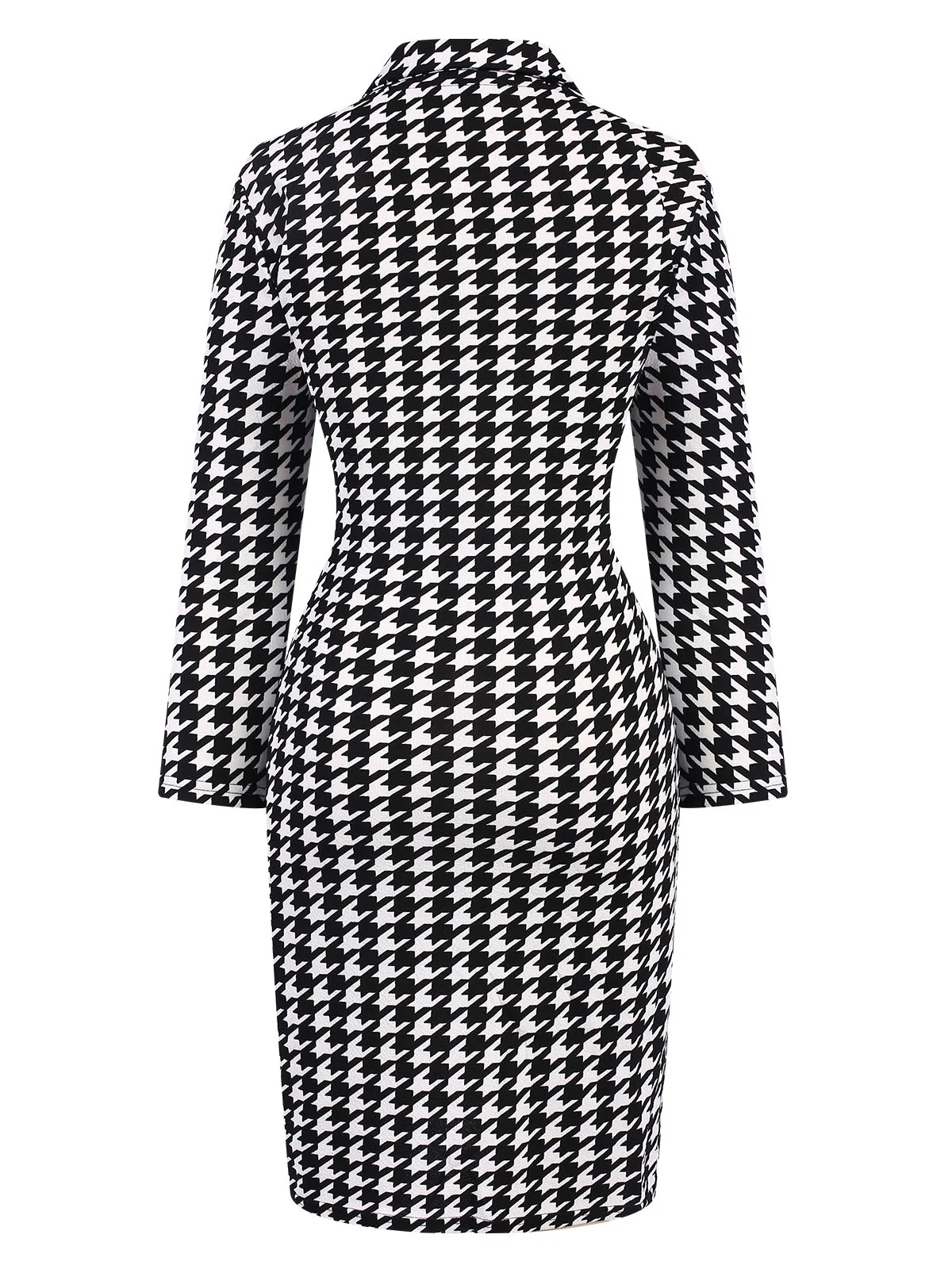 Black 1980s V-Neck Bow Houndstooth Dress - Image 2