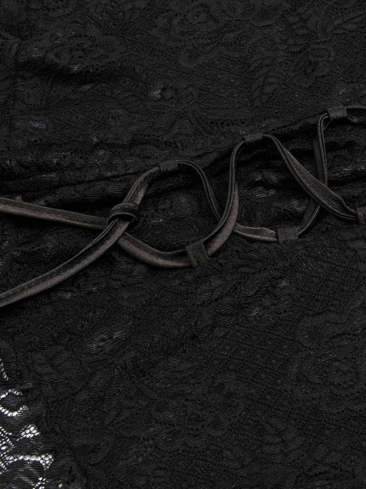Black 1980s V-Neck Floral Lace Hooded Dress - Image 3