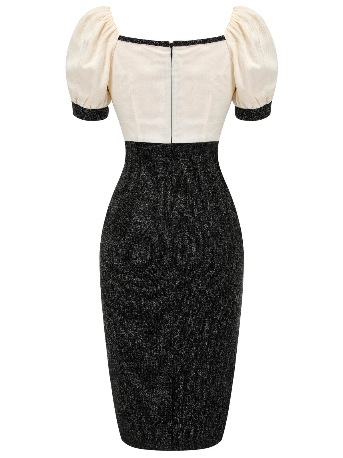 Black & Beige 1960s Puff Sleeve Pencil Dress - Image 6