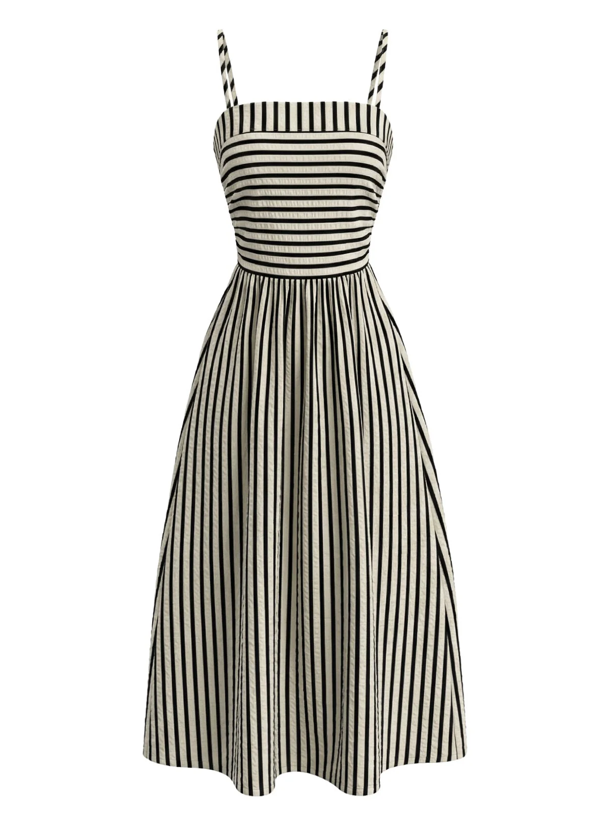 Black & Cream 1950s Spaghetti Strap Striped Dress - Image 2