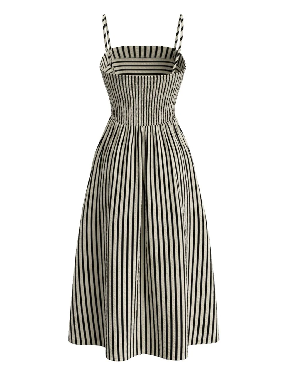 Black & Cream 1950s Spaghetti Strap Striped Dress - Image 3