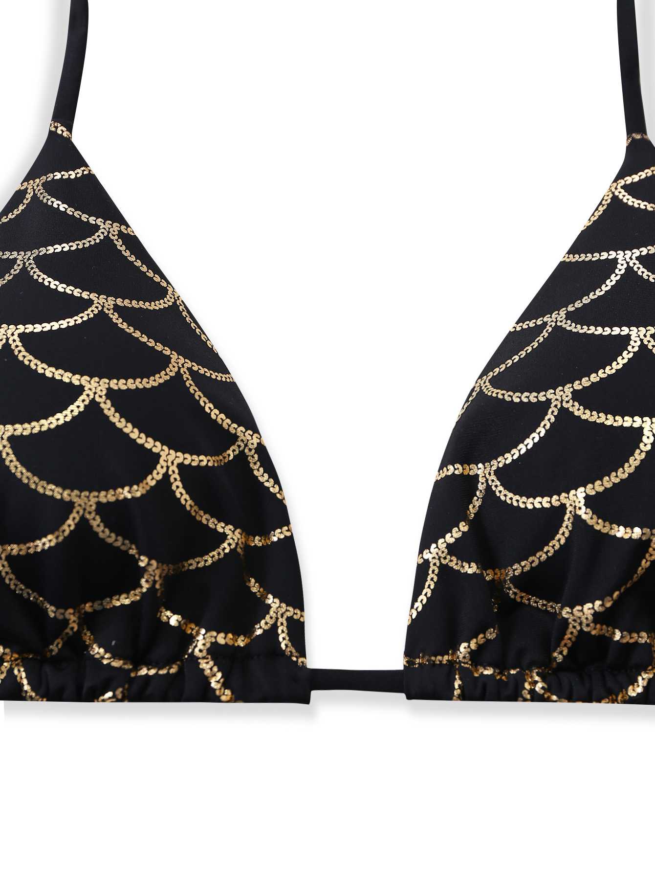 Black Gold 1970s Halter Mermaid Scale Bikini Set - Image 4