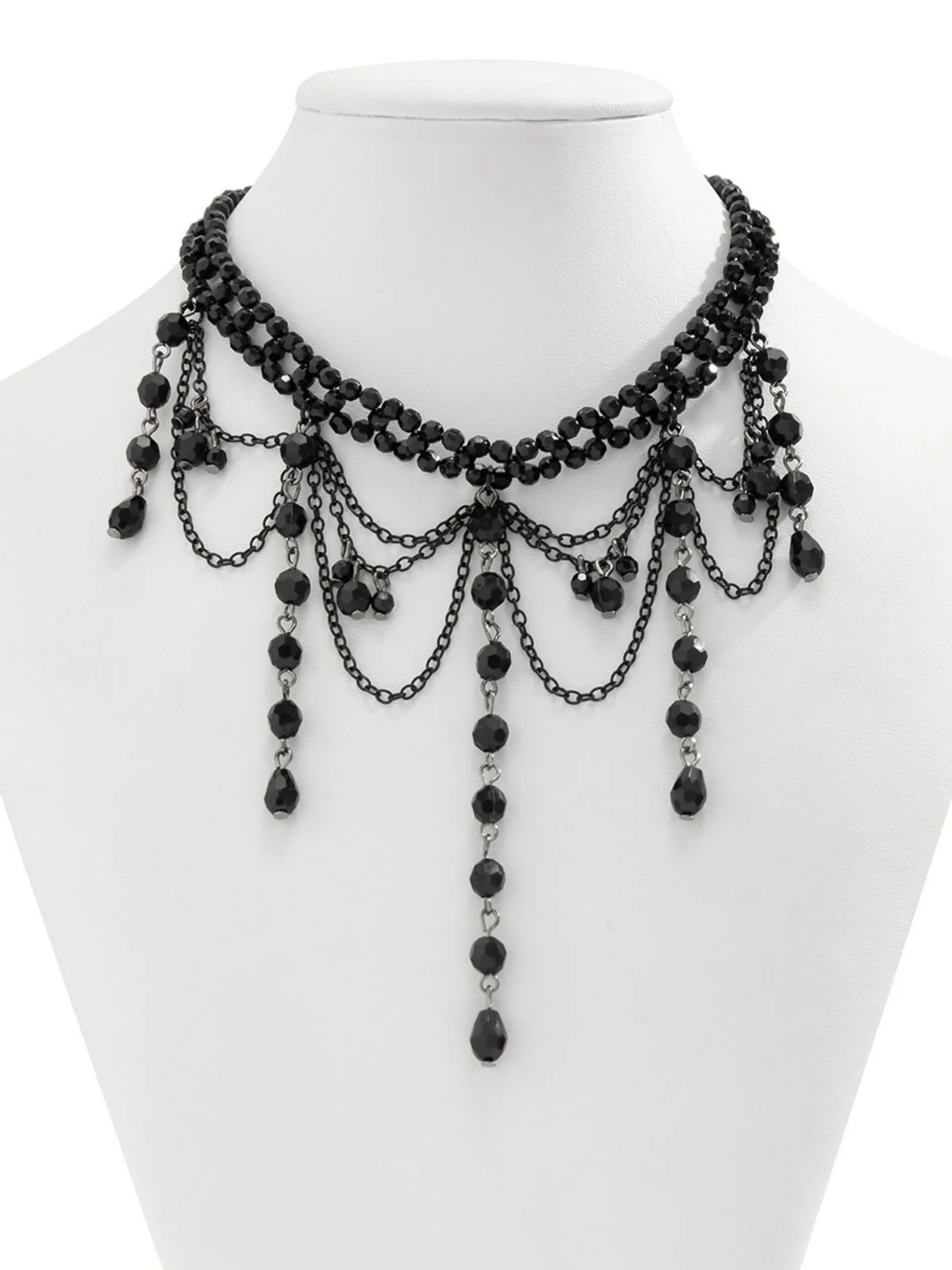 Black Gothic Artificial Crystal Tassels Pendant Necklace - Image 4