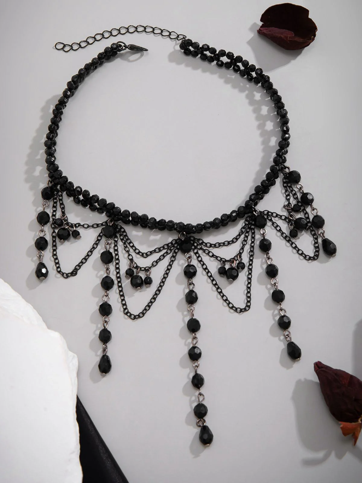 Black Gothic Artificial Crystal Tassels Pendant Necklace - Image 5