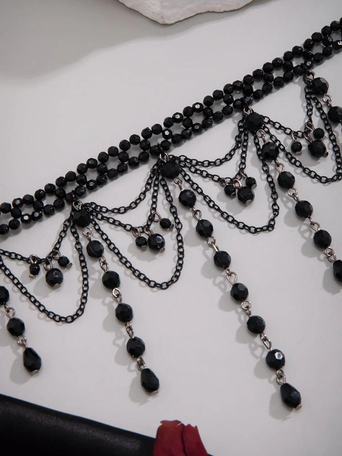 Black Gothic Artificial Crystal Tassels Pendant Necklace - Image 6