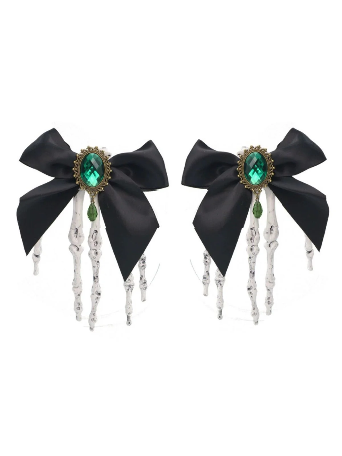 Black Gothic Bow Skeleton Hand Hair Clip - Image 2