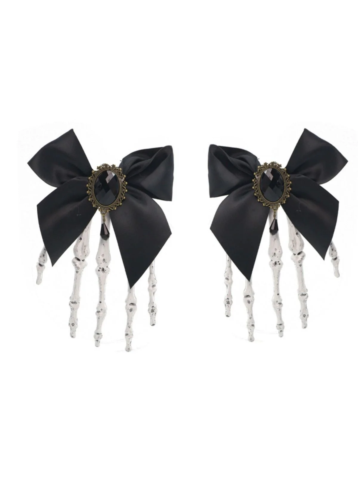 Black Gothic Bow Skeleton Hand Hair Clip - Image 3