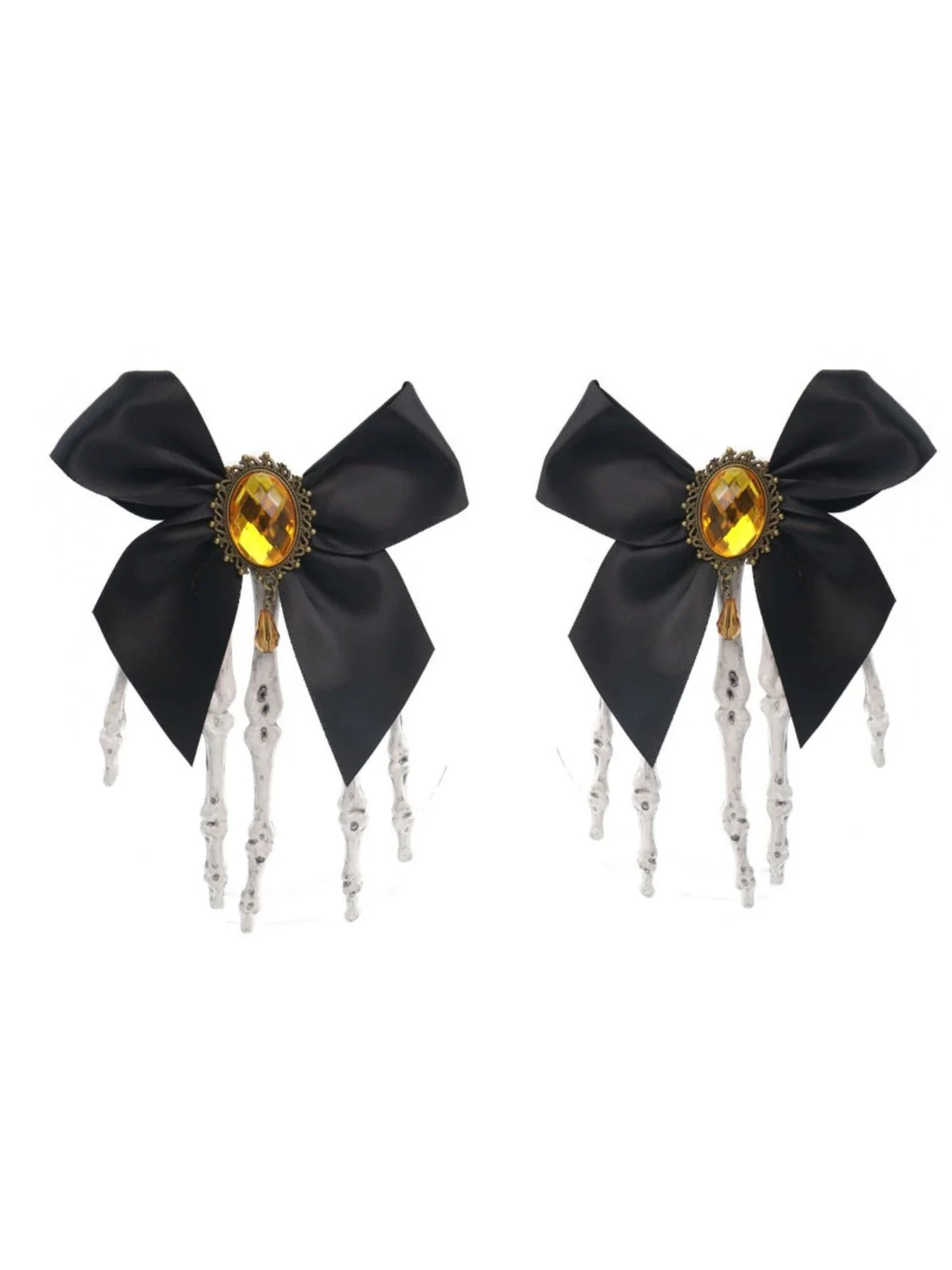 Black Gothic Bow Skeleton Hand Hair Clip - Image 4