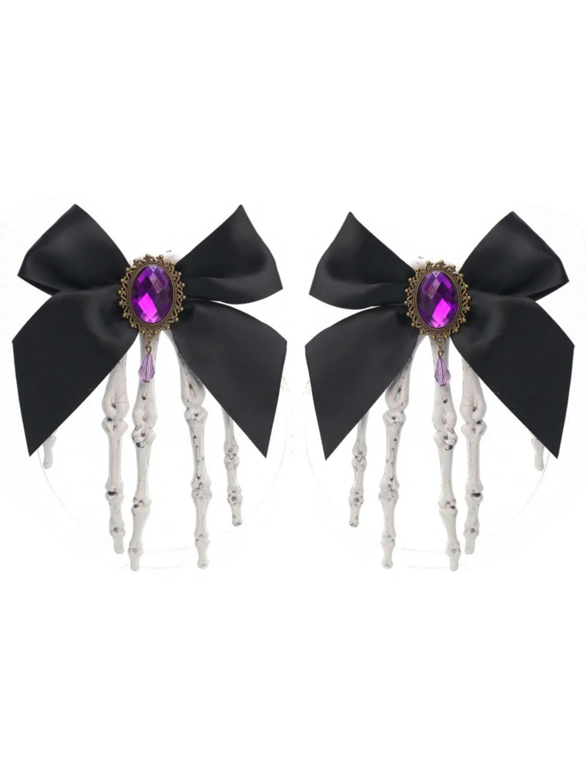 Black Gothic Bow Skeleton Hand Hair Clip - Image 5