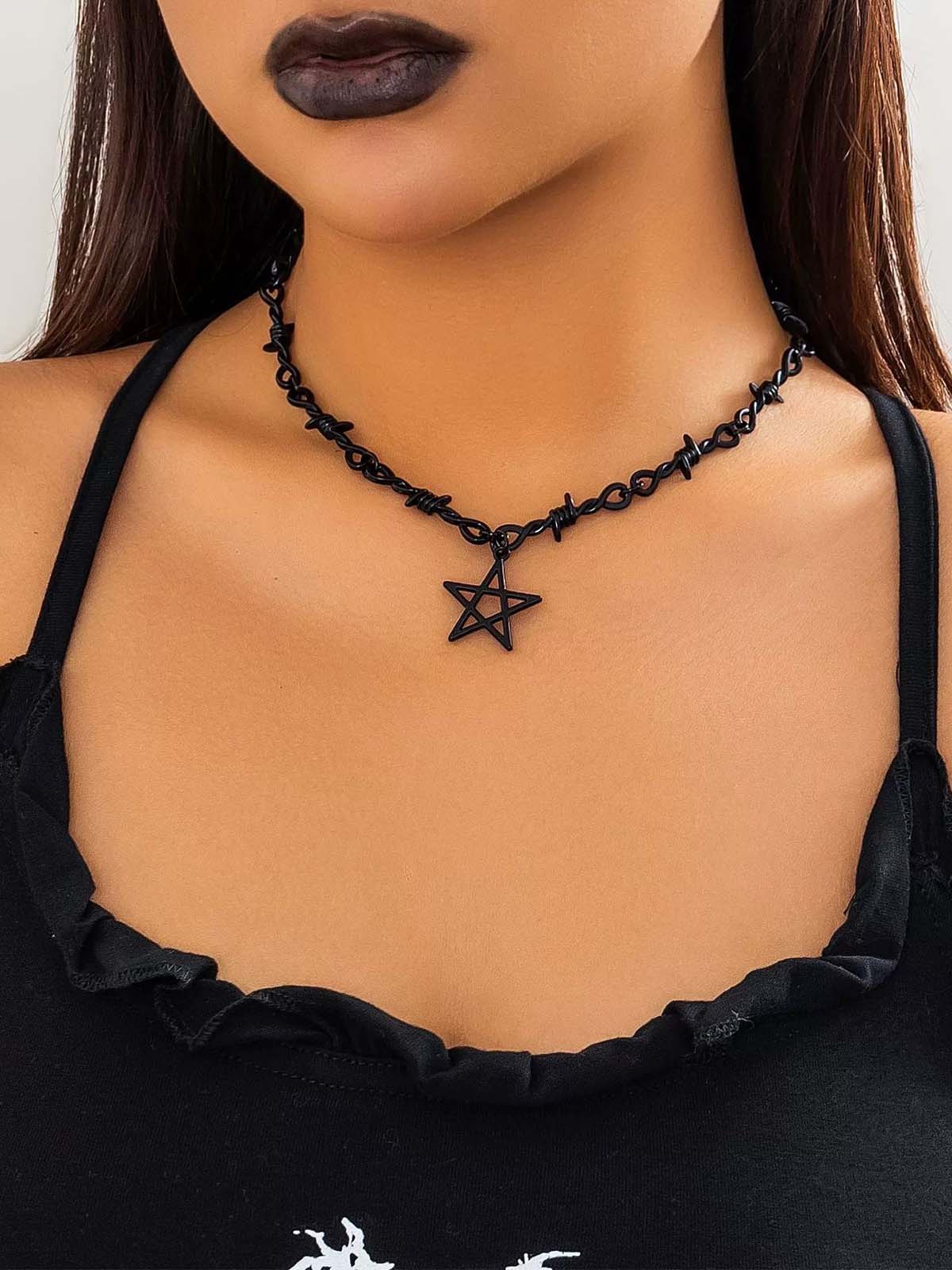 Black Gothic Pentagram Pendant Necklace - Image 2