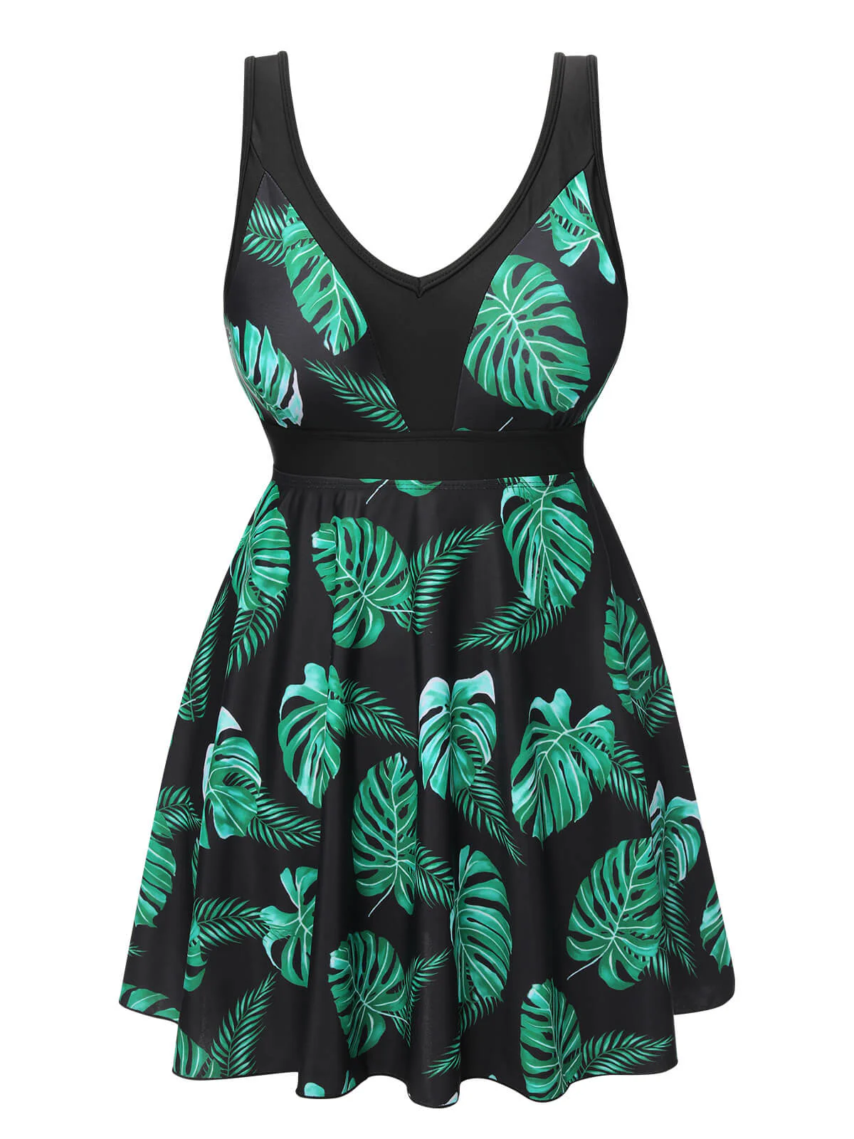 Black & Green 1950s Tropical Skirted Swimsuit - Image 2