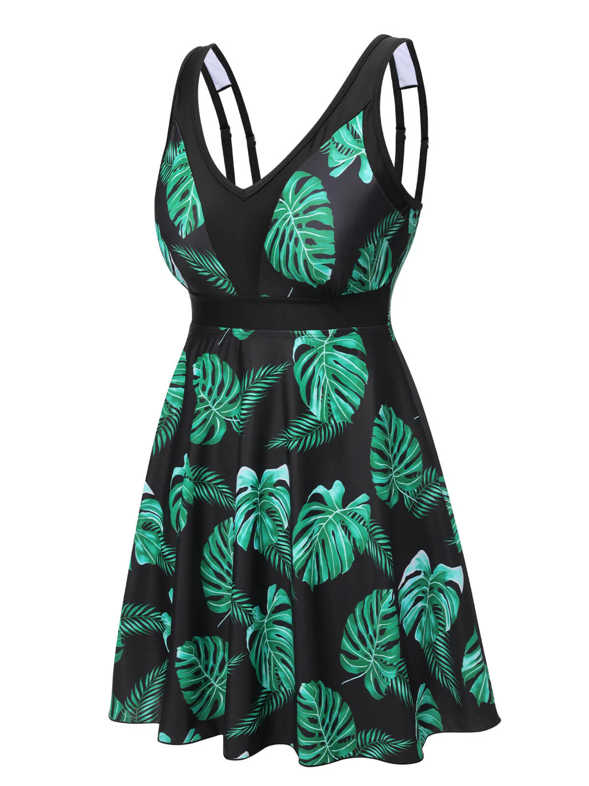 Black & Green 1950s Tropical Skirted Swimsuit - Image 3