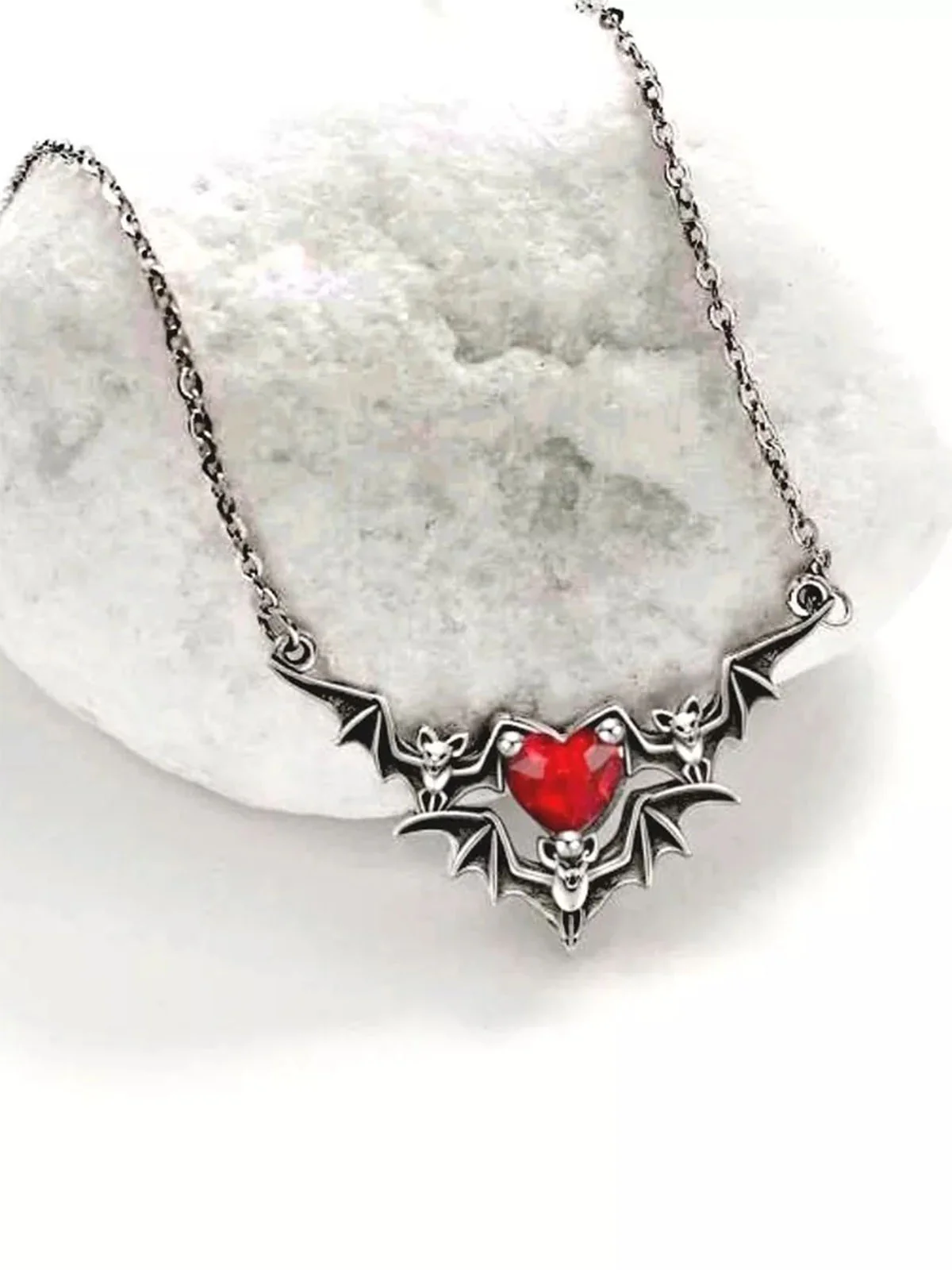 Black Halloween Bat Rhinestone Necklace - Image 2