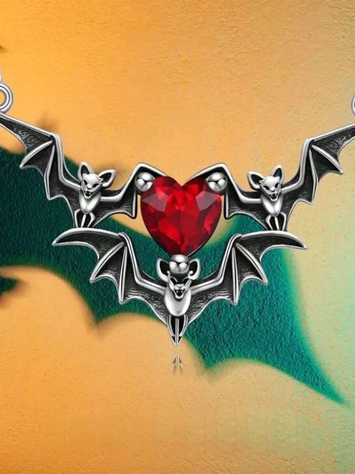 Black Halloween Bat Rhinestone Necklace - Image 3