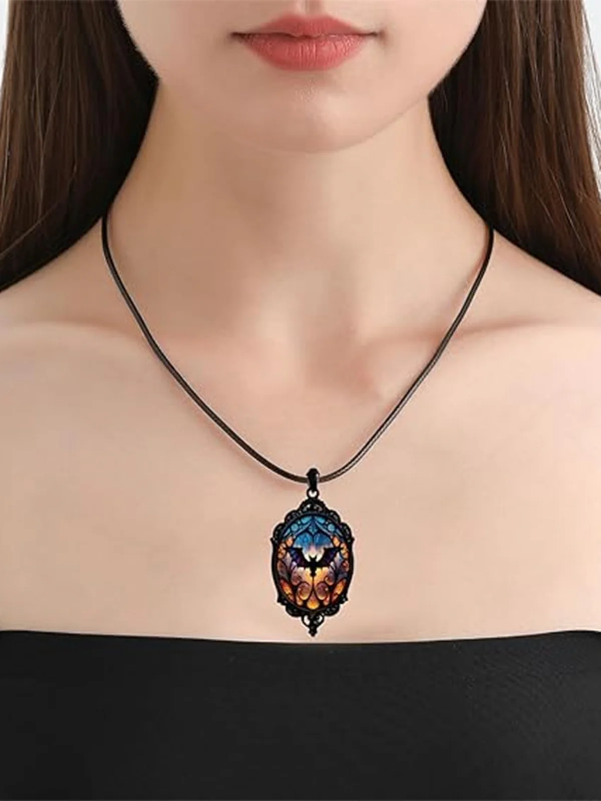 Black Halloween Bat Vintage Pendant Necklace - Image 2