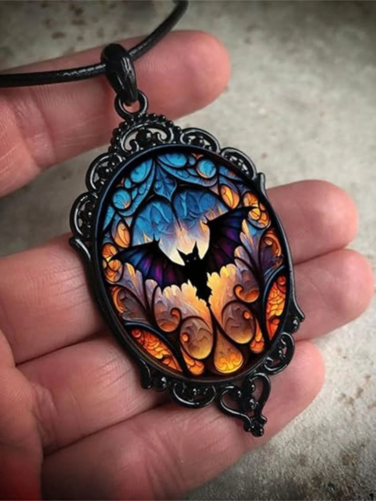 Black Halloween Bat Vintage Pendant Necklace - Image 3
