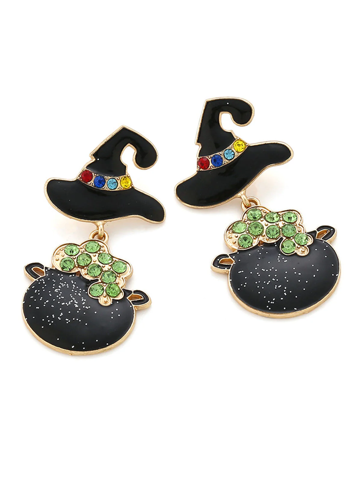 Black Halloween Cartoon Witch Hat Earrings - Image 2