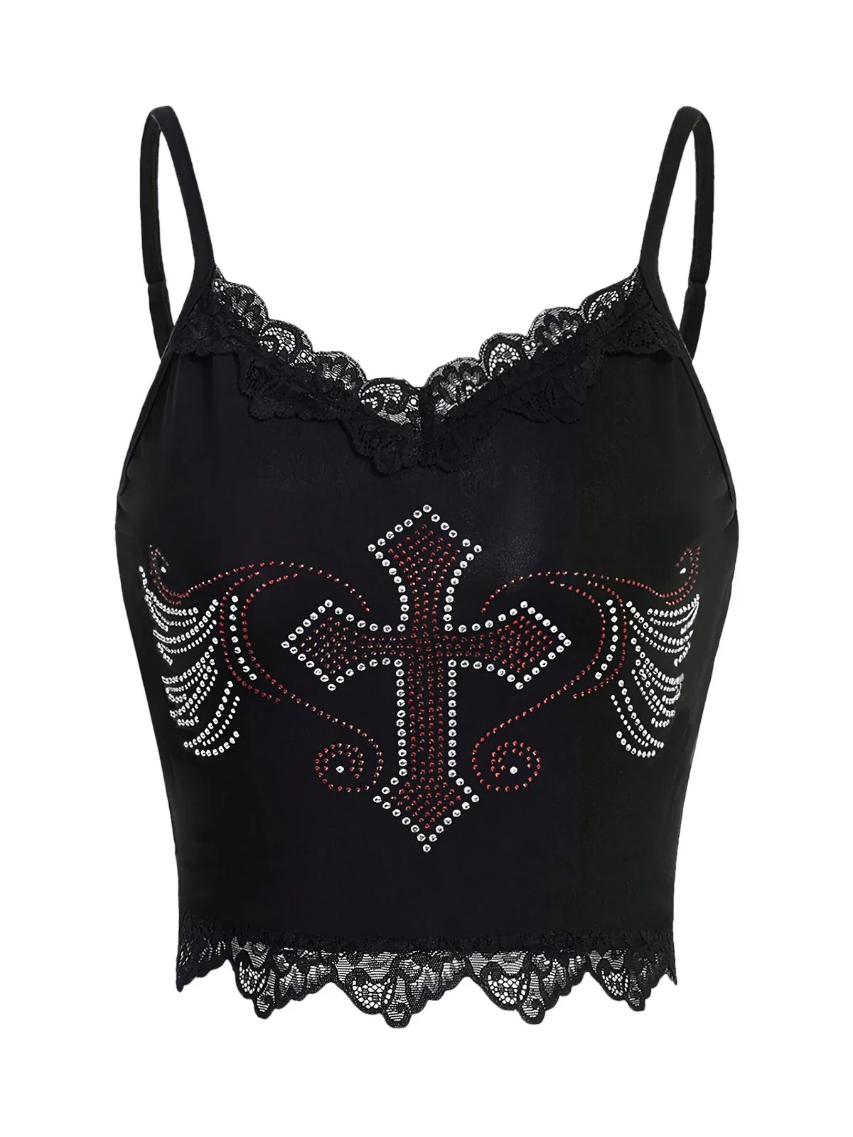 Black Halloween Cross Rhinestone Camisole - Image 2
