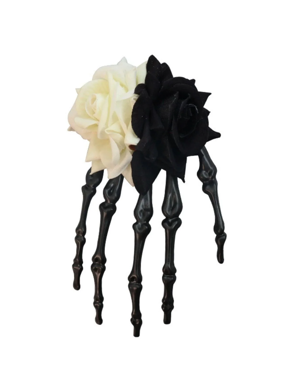 Black Halloween Rose Skeleton Hand Hair Clip - Image 2